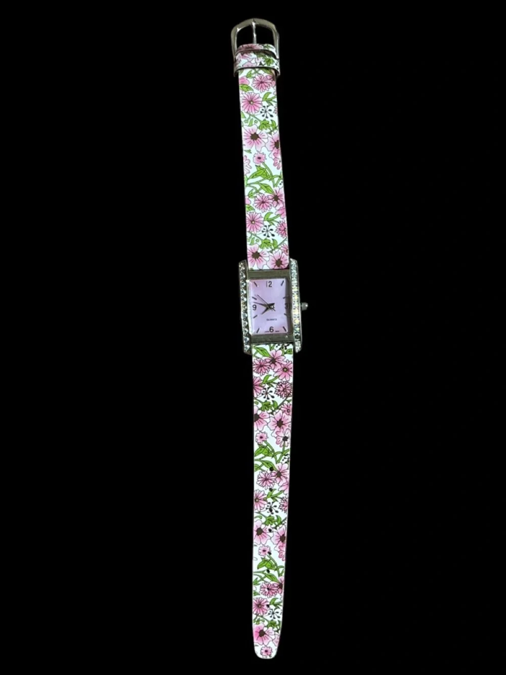Floral Pink Crystal-Trim Women's Watch